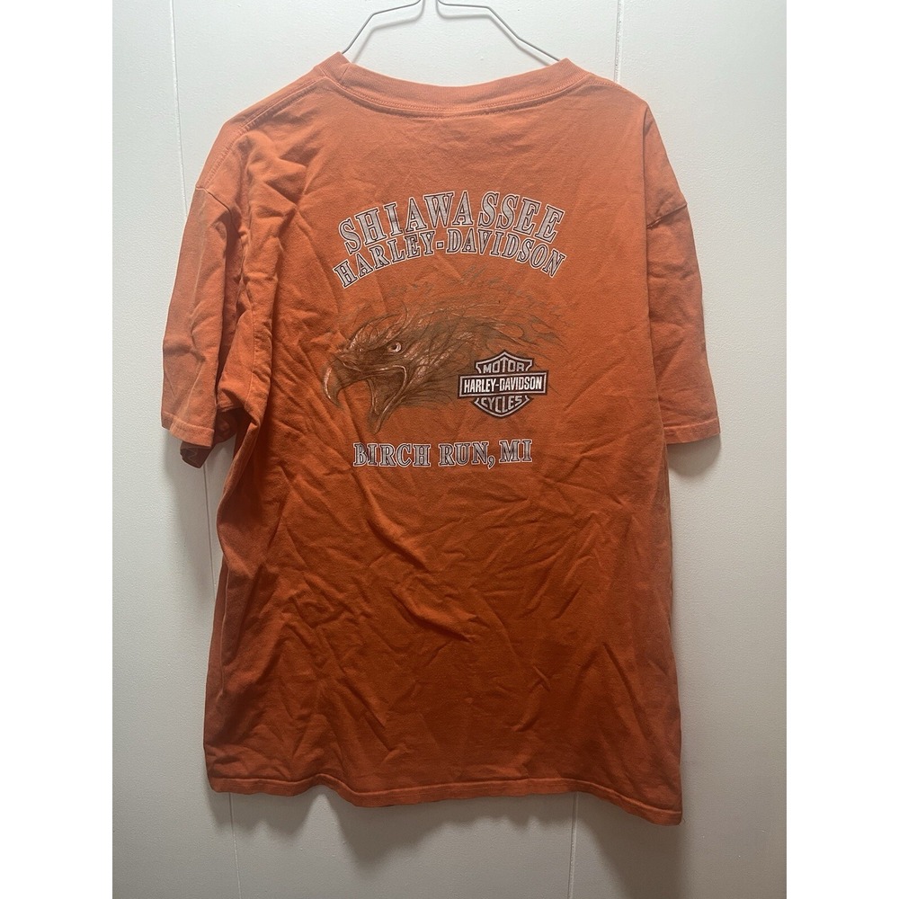 Harley Davidson Shirt Men's Size Large Orange Y2K 2008 Short Sleeve Eagle MI - Picture 5 of 6